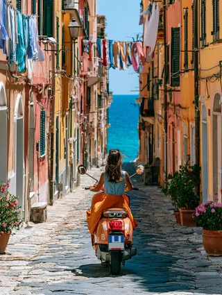 پرامپت سه‌بعدی با میدجرنی: Vibrant travel scene of a person riding a… - تصویر 3، ساخته‌شده با میدجرنی