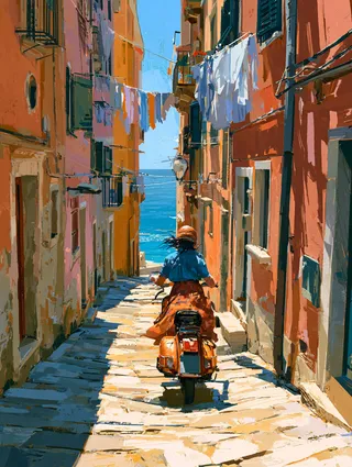 پرامپت سه‌بعدی با میدجرنی: Vibrant travel scene of a person riding a… - تصویر 4، ساخته‌شده با میدجرنی