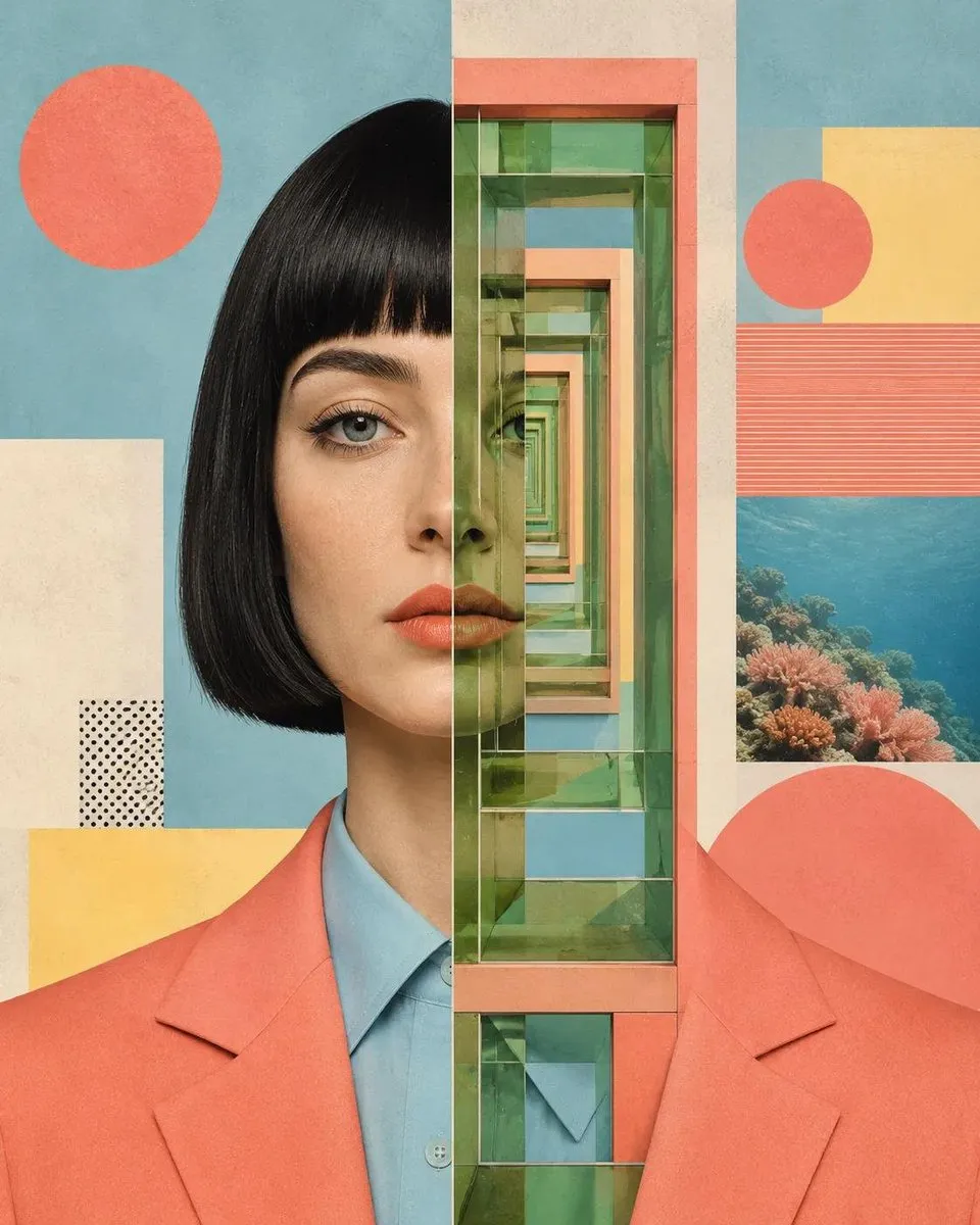 پرامپت پس‌زمینه با چت جی پی تی GPT Image : Create a contemporary editorial collage… - ساخته‌شده با چت جی پی تی GPT Image