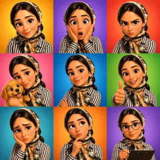 پرامپت استوری‌بورد با چت جی پی تی GPT Image : 3D cartoon avatar character showing different… - ساخته‌شده با چت جی پی تی GPT…