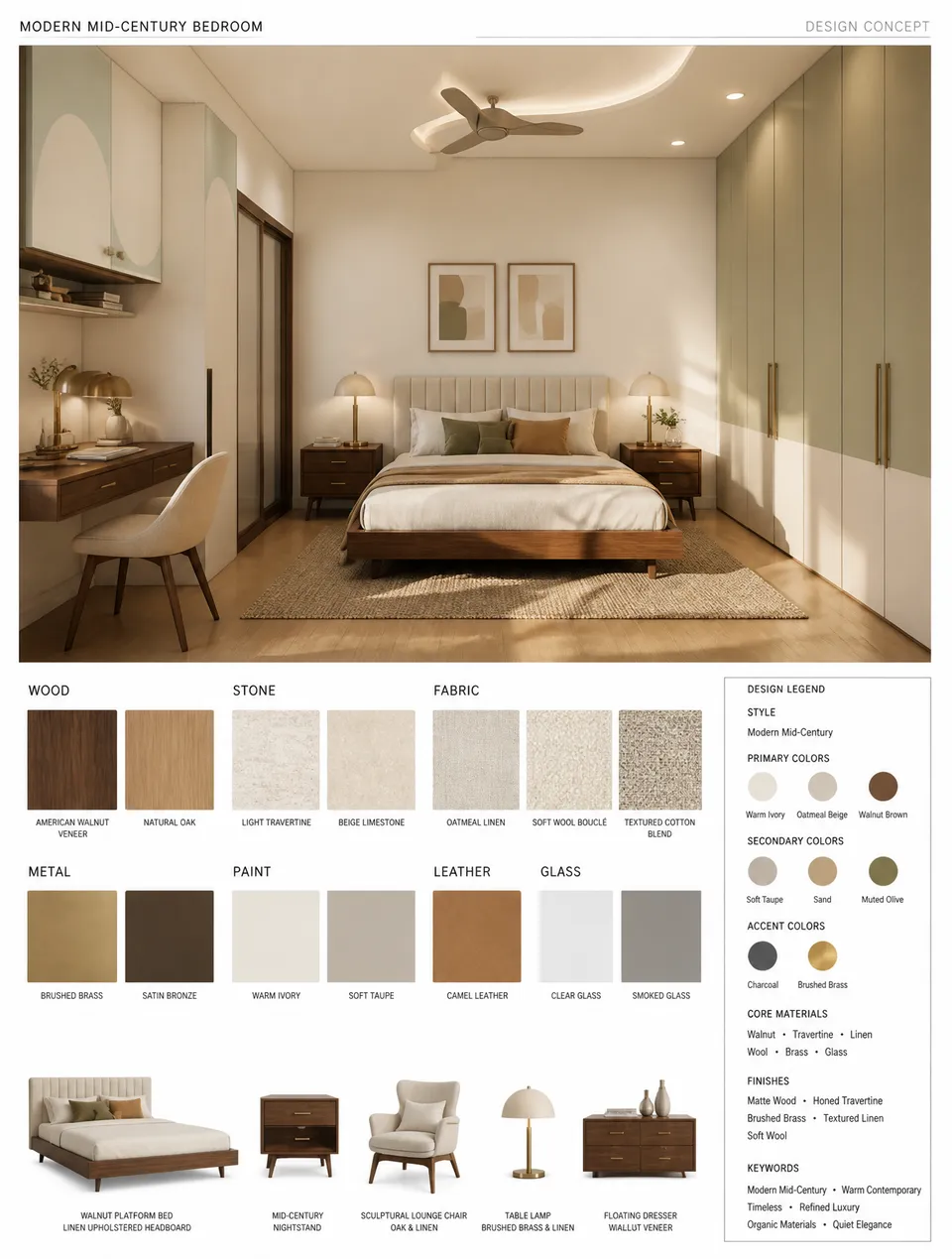 پرامپت لوگو با چت جی پی تی GPT Image : MODERN MID-CENTURY BEDROOM — HIGH-END INTERIOR… - ساخته‌شده با چت جی پی تی GPT Image