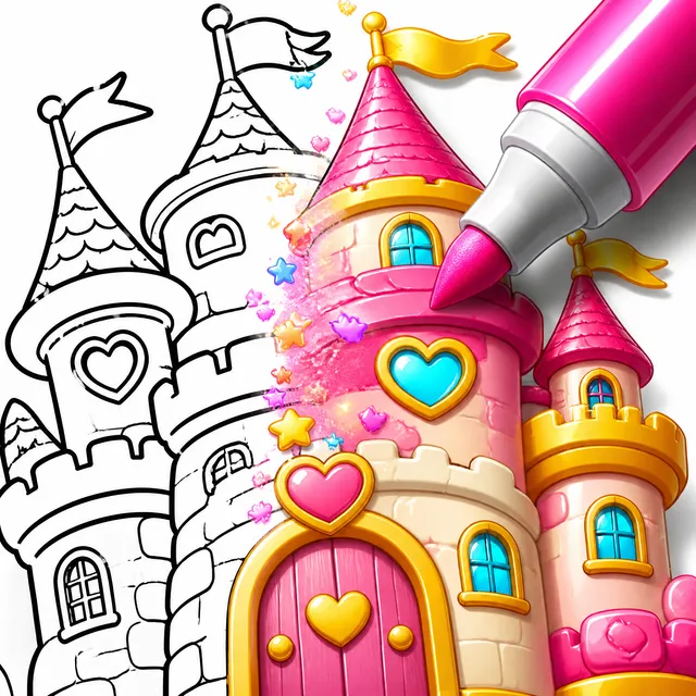 Create a premium mobile game app icon for a kids coloring...