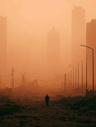 پرامپت پس‌زمینه با میدجرنی: A desolate, post-apocalyptic wasteland in the… - ساخته‌شده با میدجرنی