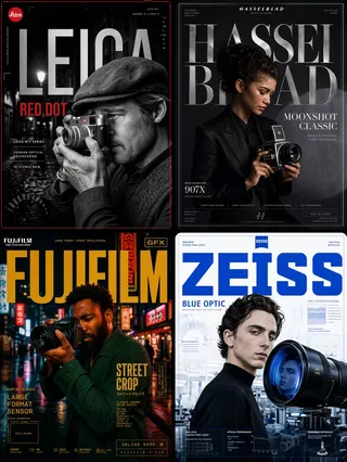 پرامپت طراحی با چت جی پی تی GPT Image : Leica Camera × Brad Pitt — "RED DOT" - ساخته‌شده با چت جی پی تی GPT Image
