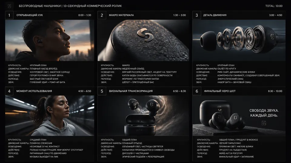 پرامپت استوری‌بورد با چت جی پی تی GPT Image : Create a 10-second cinematic product… - ساخته‌شده با چت جی پی تی GPT Image