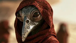 پرامپت استوری‌بورد: Alien with massive eyes wearing full-size… - تصویر 3