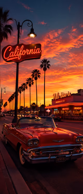 پرامپت پس‌زمینه با چت جی پی تی GPT Image : Vertical retro American roadside photography,… - ساخته‌شده با چت جی پی تی GPT…