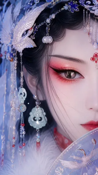 پرامپت پس‌زمینه با چت جی پی تی GPT Image : 国风戏曲旦角美人系列｜极近景半脸单眼特写 - ساخته‌شده با چت جی پی تی GPT Image