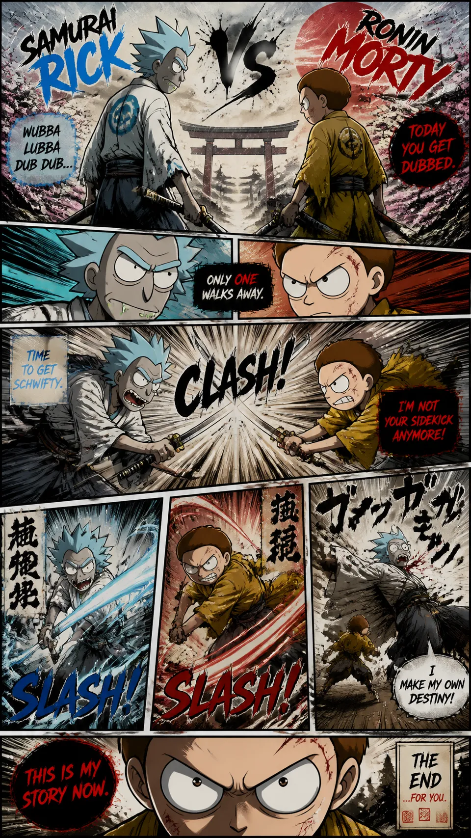پرامپت استوری‌بورد با چت جی پی تی GPT Image : Full-page colored manga illustration of a duel… - ساخته‌شده با چت جی پی تی…