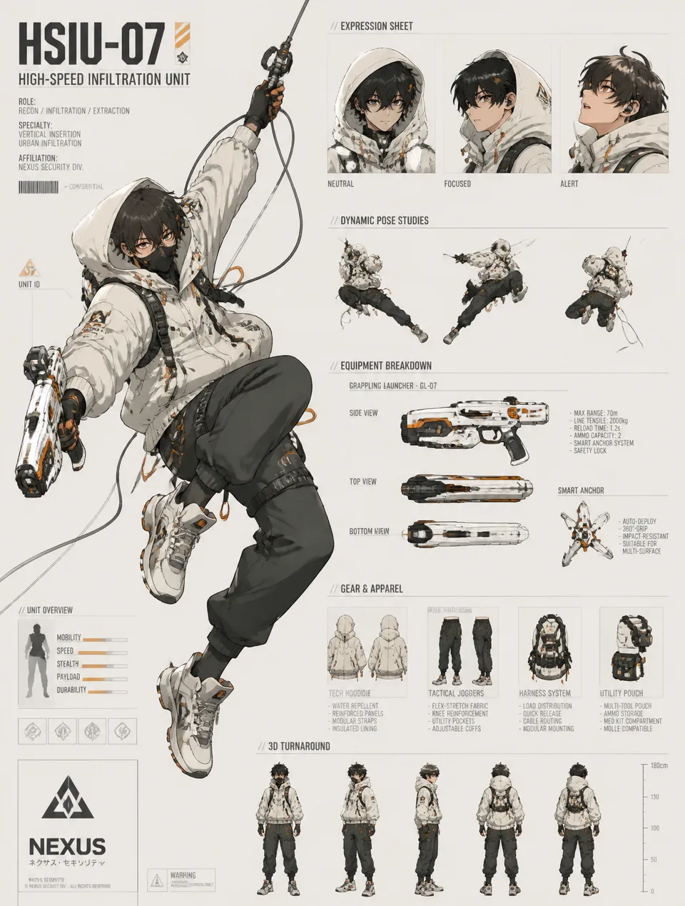 پرامپت استوری‌بورد با چت جی پی تی GPT Image : A dynamic character concept sheet showcases a… - ساخته‌شده با چت جی پی تی GPT…