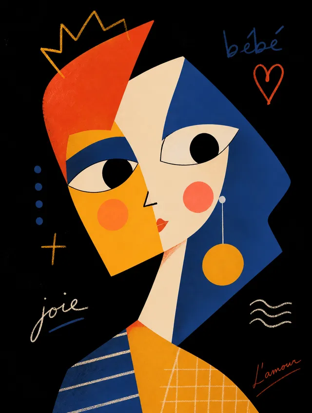 Create a cute neo-expressionist cubist minimal vector por...