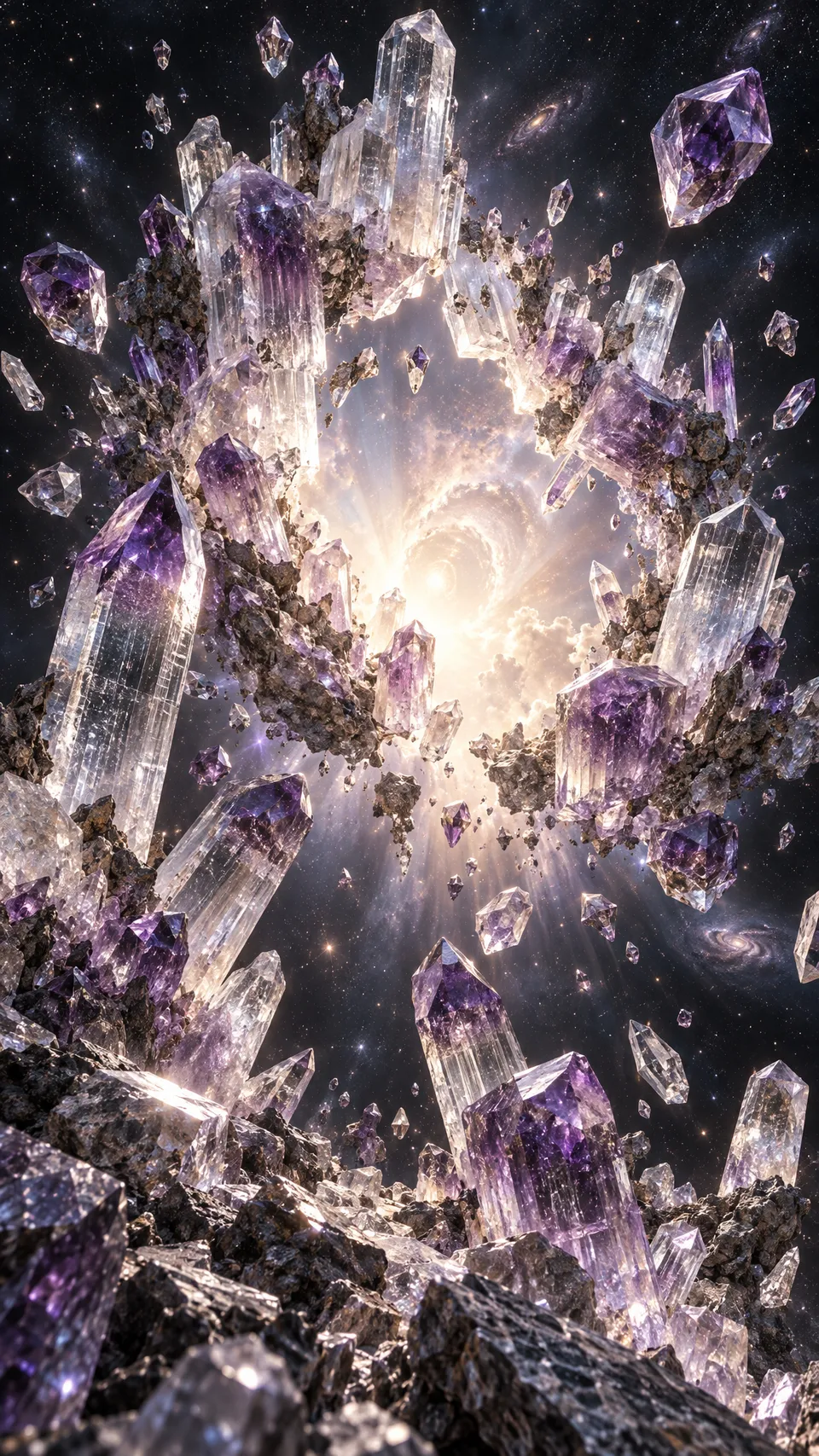 پرامپت سه‌بعدی با چت جی پی تی GPT Image : A monumental ring of transparent quartz and… - ساخته‌شده با چت جی پی تی GPT Image