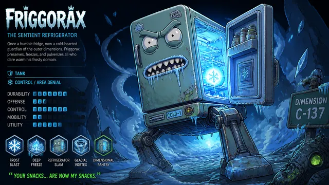 MOBA hero splash art in the style of Rick and Morty adult...