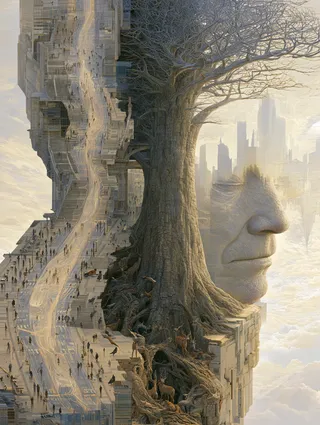 پرامپت پس‌زمینه با میدجرنی: A museum-quality surreal oil painting… - تصویر 3، ساخته‌شده با میدجرنی