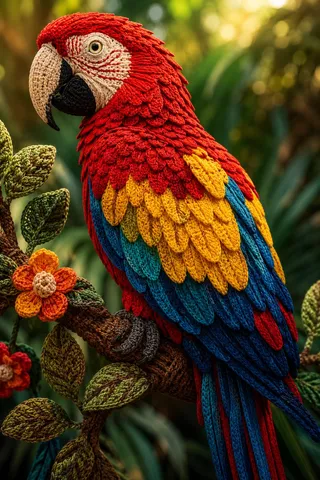 پرامپت سه‌بعدی با چت جی پی تی GPT Image : A magnificent Scarlet Macaw perched on a… - ساخته‌شده با چت جی پی تی GPT Image