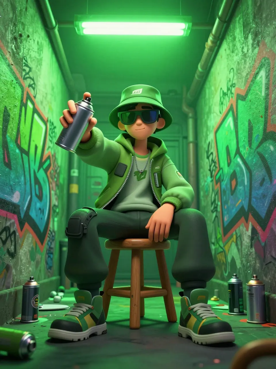 پرامپت سه‌بعدی با z-image-turbo: A stylized 3D character with a street-art… - ساخته‌شده با z-image-turbo