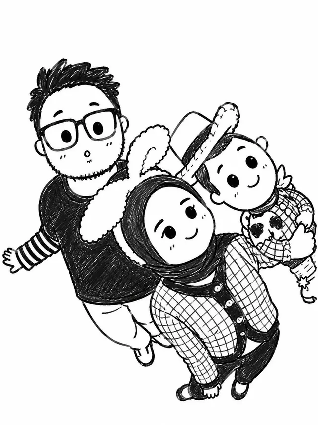 Turn the uploaded photo into a cute black-and-white hand-...