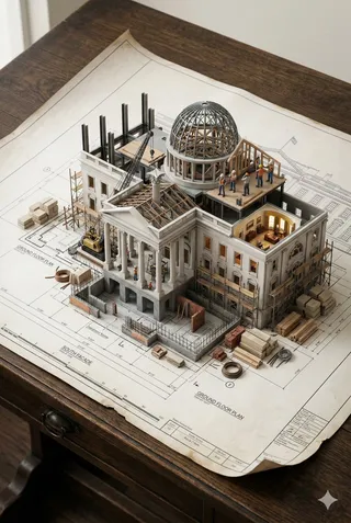 پرامپت پس‌زمینه با نانو بنانا جمینای : An architectural blueprint of BUILDING NAME… - ساخته‌شده با نانو بنانا جمینای