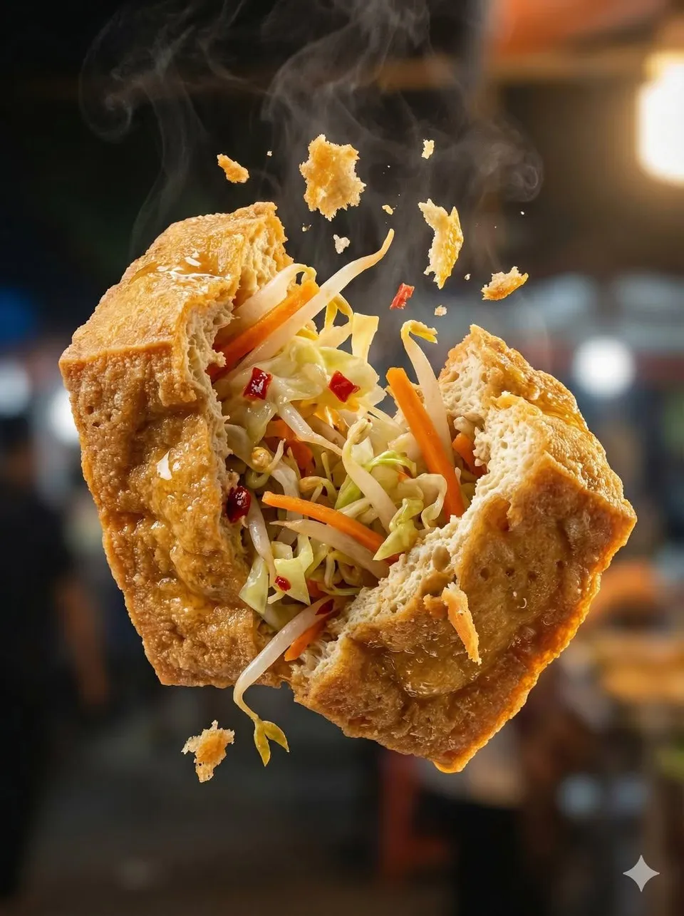 پرامپت لوگو با نانو بنانا جمینای : "Macro food photography of a crispy martabak… - ساخته‌شده با نانو بنانا جمینای