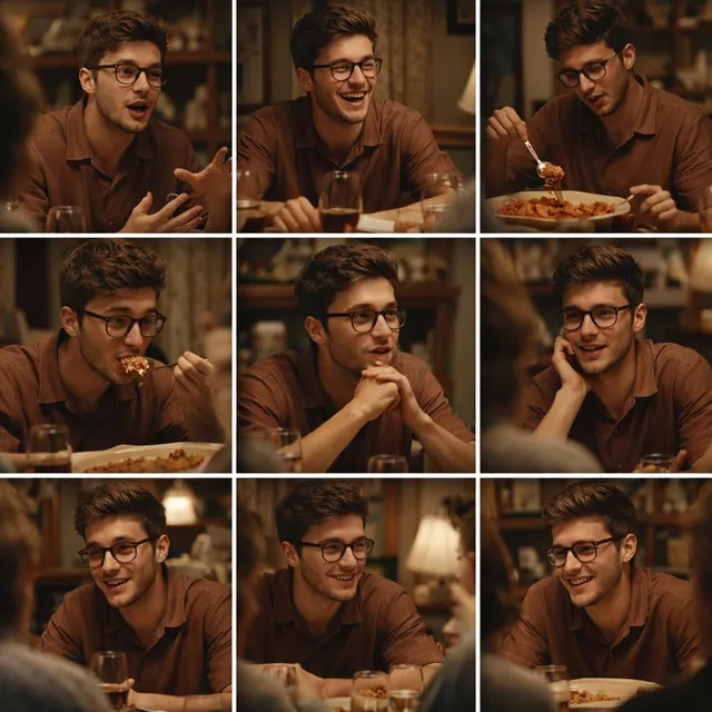A 3x3 grid storyboard contact sheet comprised of nine can...