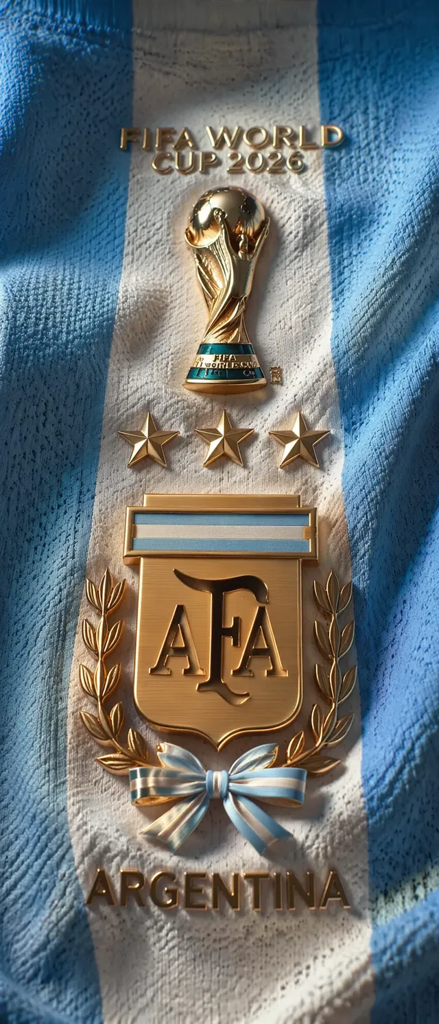 Vertical close-up shot, Argentina football jersey with li...