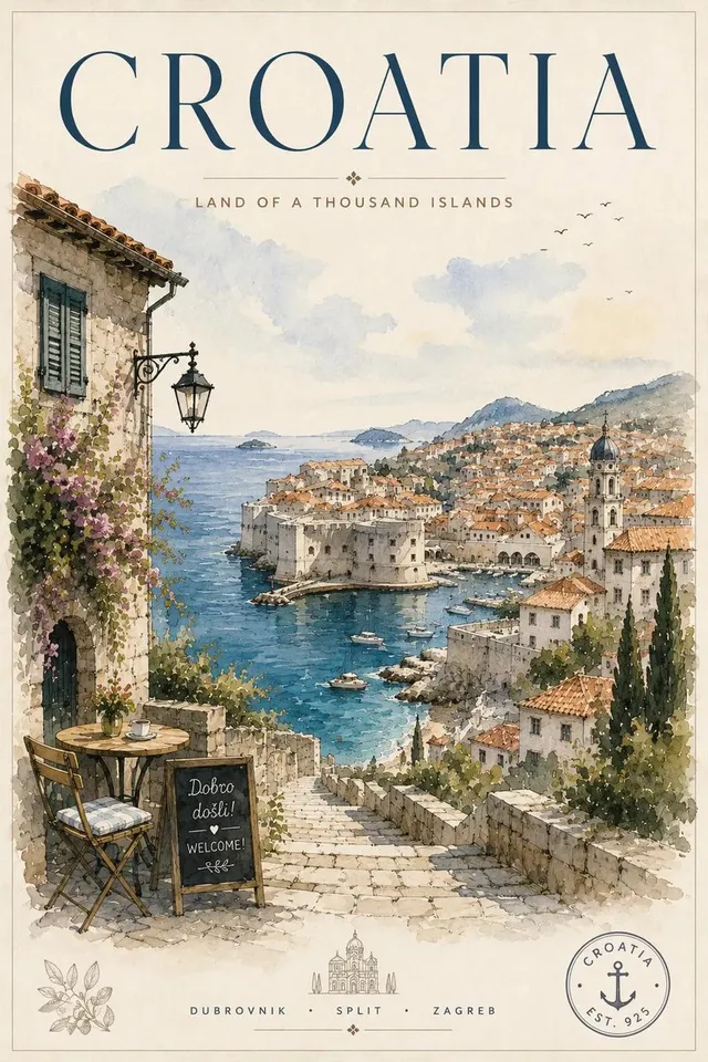 پرامپت پس‌زمینه با چت جی پی تی GPT Image : Vintage watercolor travel poster illustration,… - تصویر 3، ساخته‌شده با چت جی پی…