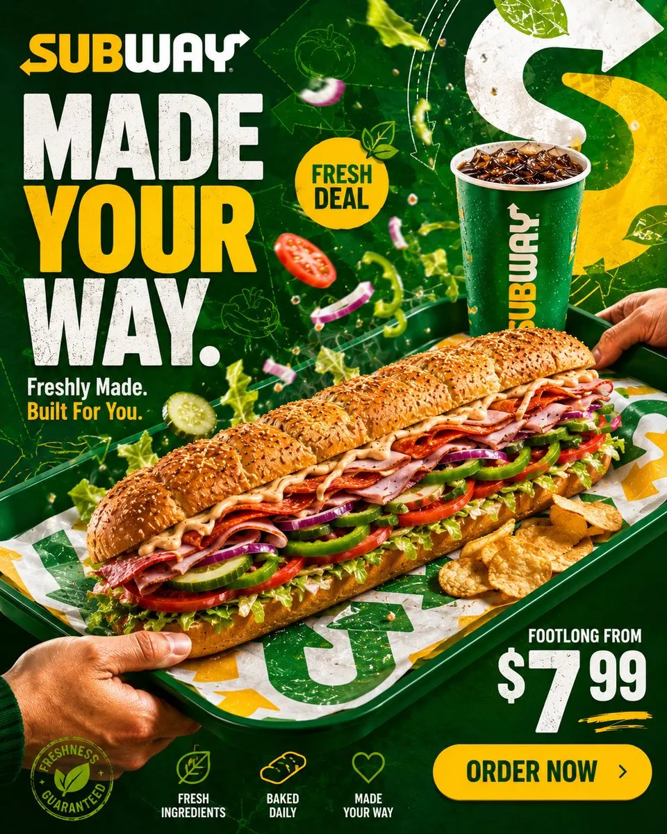 پرامپت محصول با چت جی پی تی GPT Image : SUBWAY - ساخته‌شده با چت جی پی تی GPT Image