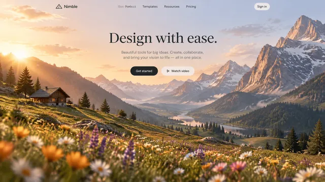 A polished landing-page hero overlays minimalist interfac...