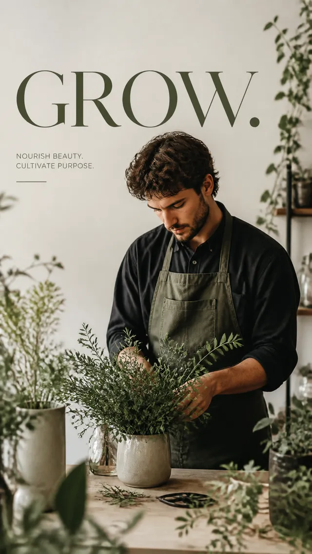 Premium campaign.Main Subject: Young florist man arrangin...