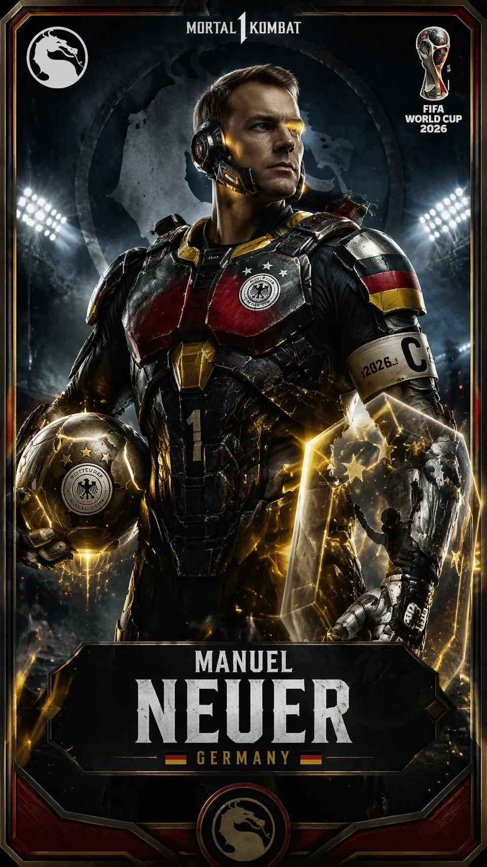 پرامپت طراحی با چت جی پی تی GPT Image : Germany — Manuel Neuer — Mortal Kombat meets… - ساخته‌شده با چت جی پی تی GPT Image