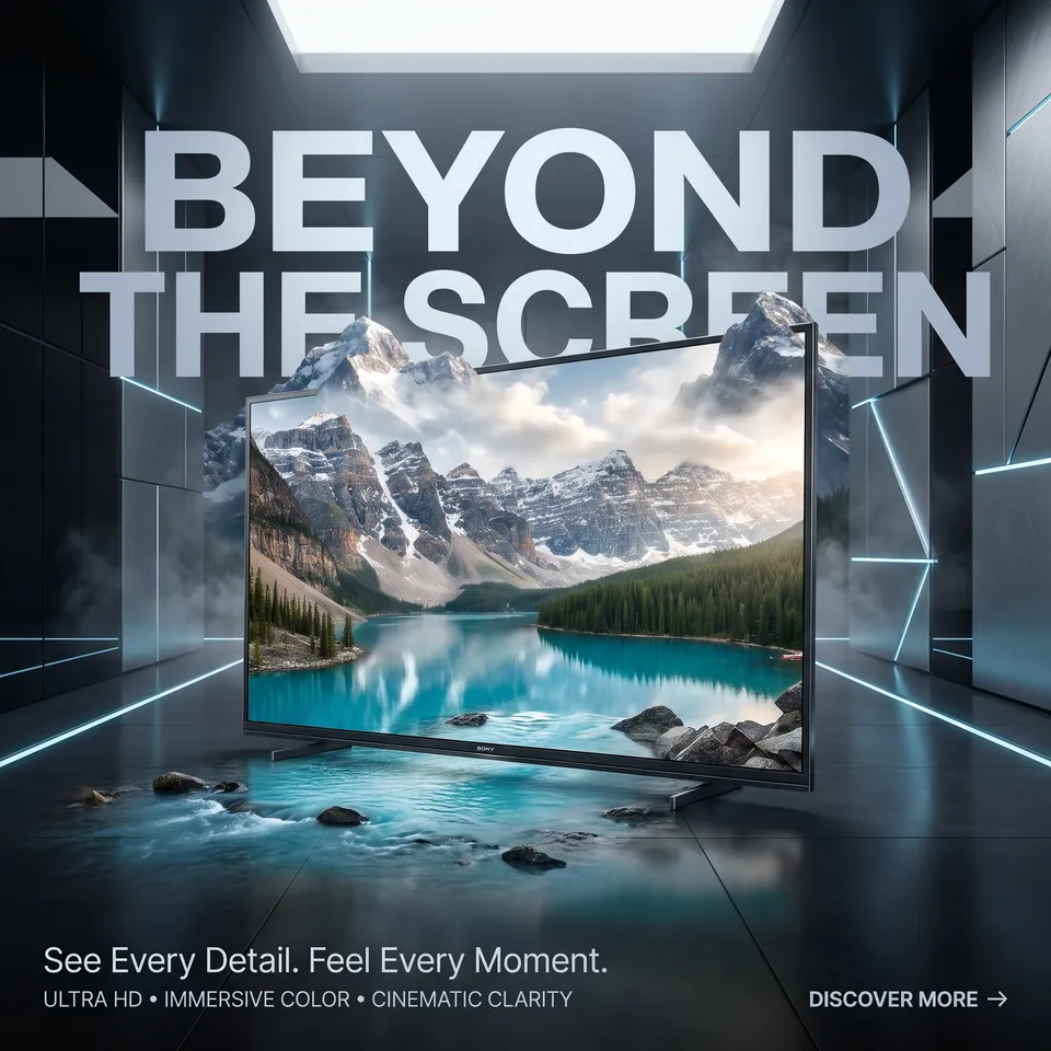 پرامپت محصول با نانو بنانا جمینای : SONY LED TV — FUTURISTIC VISUAL CONCEPT - ساخته‌شده با نانو بنانا جمینای