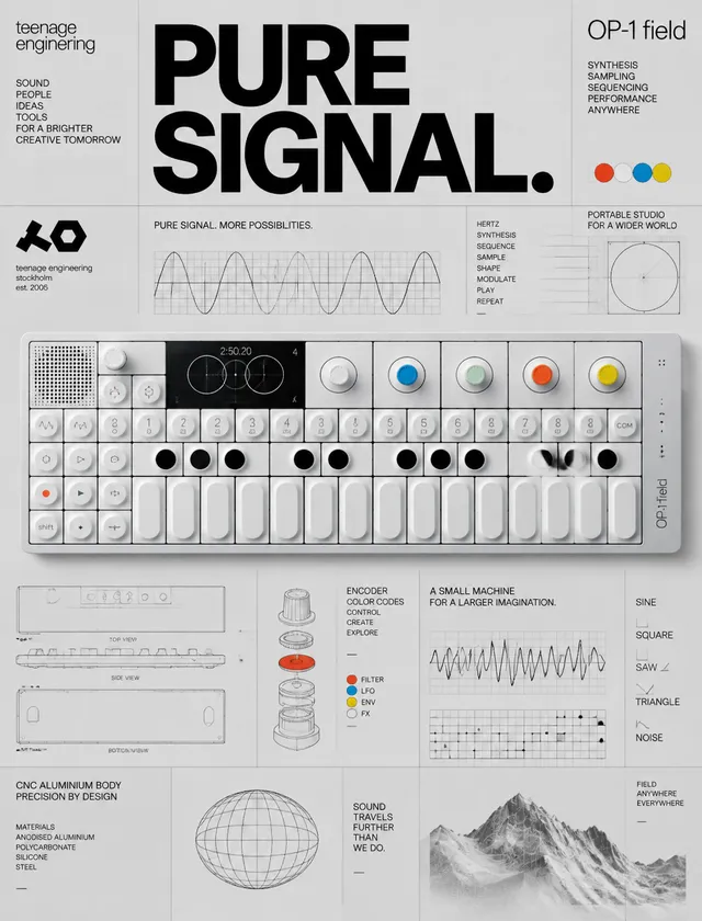 ### 提示词：Teenage Engineering "PURE SIGNAL" 包豪斯机能海报#### [PR...