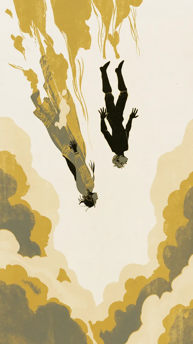 پرامپت پس‌زمینه با میدجرنی: Two characters falling head first straight… - تصویر 2، ساخته‌شده با میدجرنی