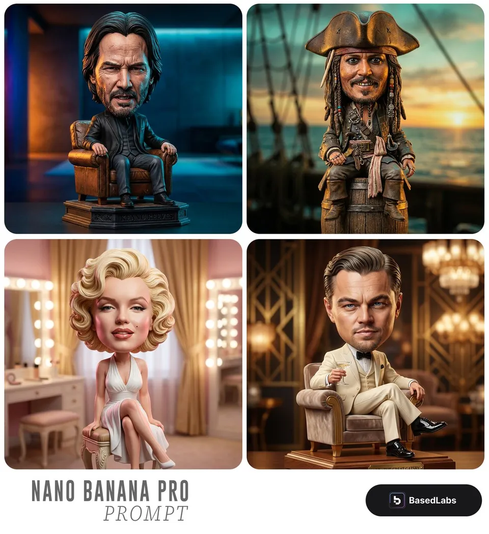 پرامپت سه‌بعدی با نانو بنانا جمینای : Highly detailed caricature figurine of SUBJECT… - ساخته‌شده با نانو بنانا جمینای