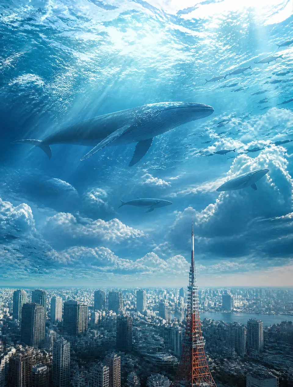 پرامپت پس‌زمینه با چت جی پی تی GPT Image : Massive ocean floating in the sky above a… - ساخته‌شده با چت جی پی تی GPT Image